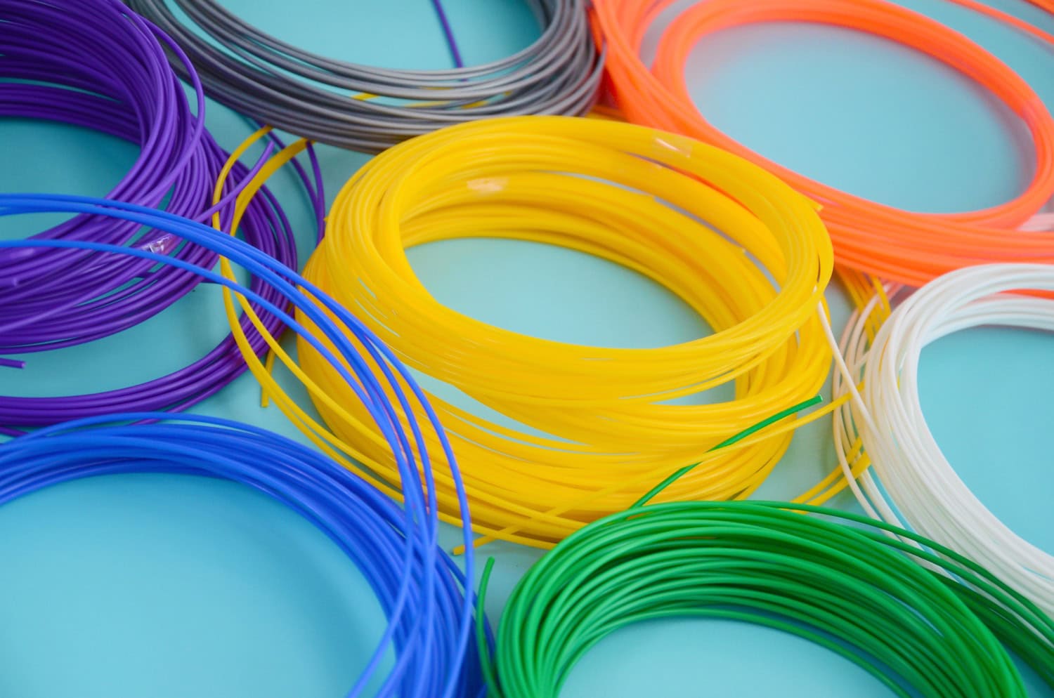 Plastic PLA and ABS filament material for printing on a 3D pen or printer of various colors