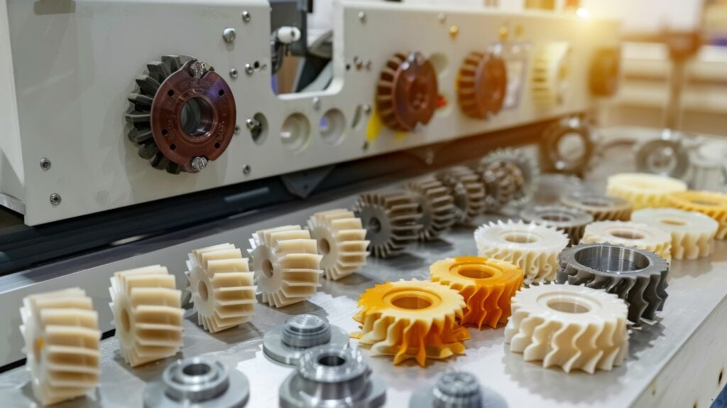 3D printed gears in various materials