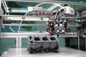 A 3D printing machine printing a complex part