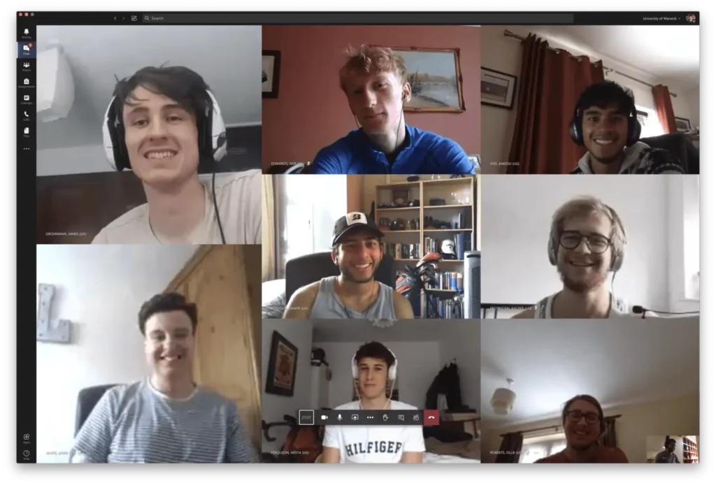 Some of the Warwick Moto team in a virtual meeting on Microsoft Teams during the UK’s lockdown