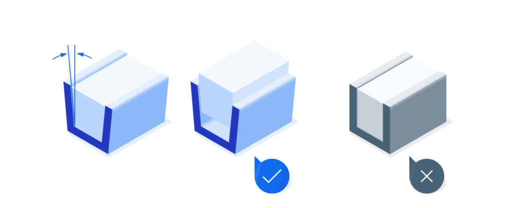 Example of draft angles on the mold, allowing the par to be easily removed