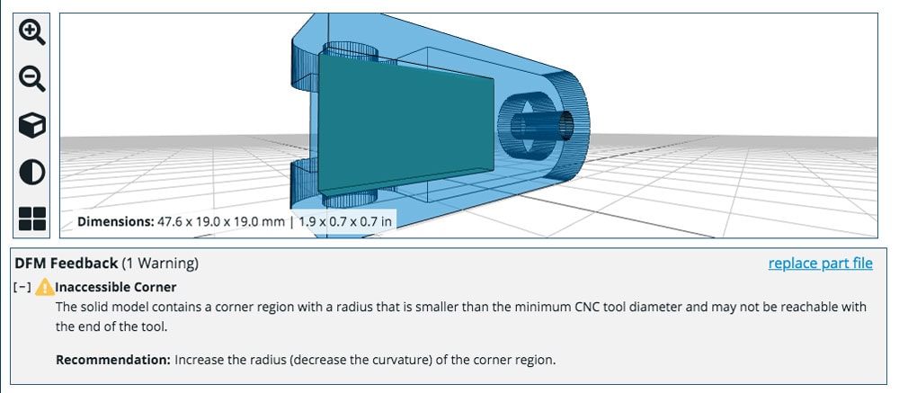 Example of a DFM review with Xometry IQE