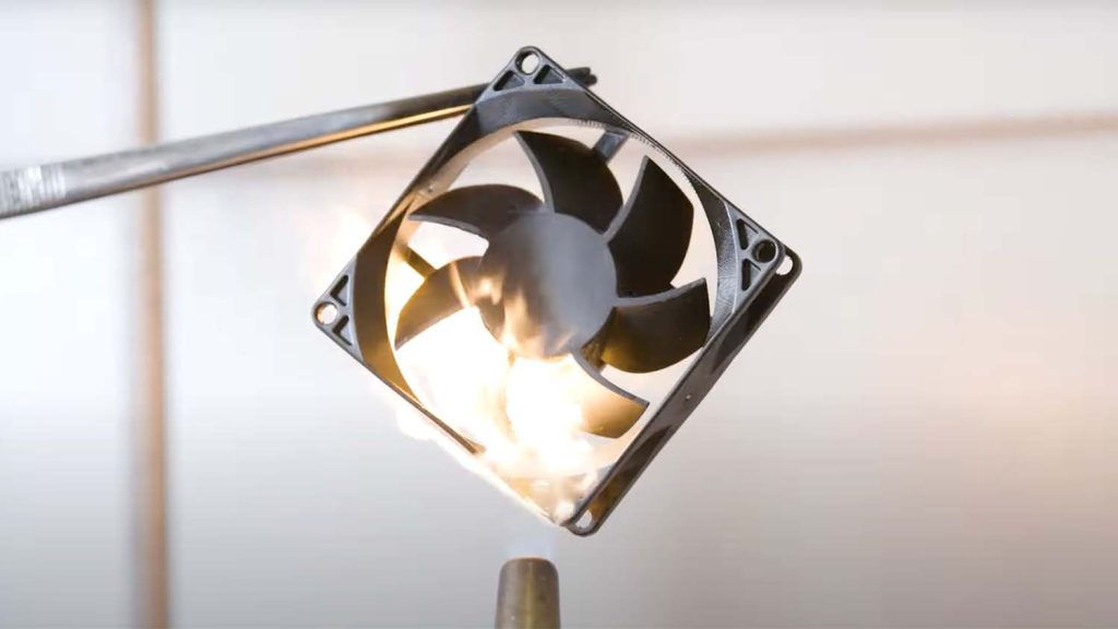 A burn test of a 3D printed part out of EPX 86 FR (Source: develop3d.com)