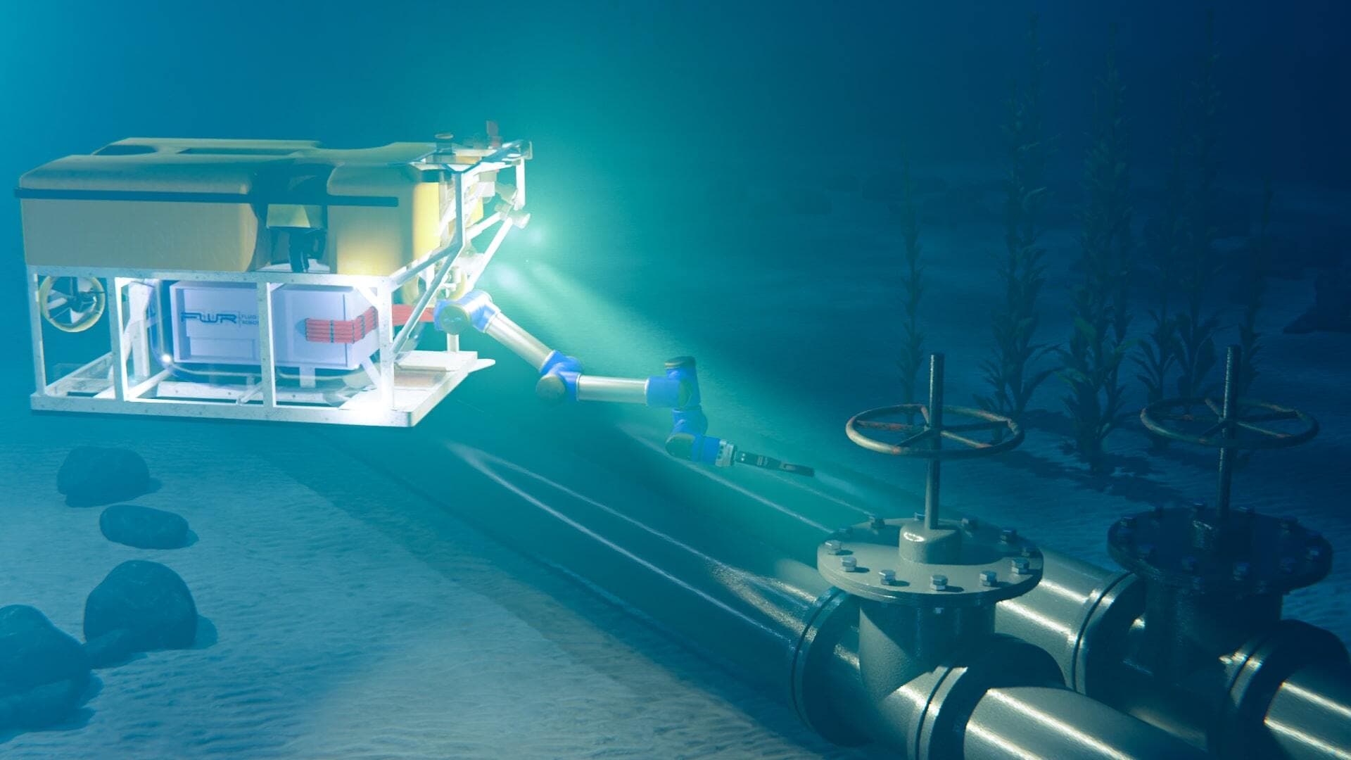 Robotic arm performing subsea maintenance and repair operations.