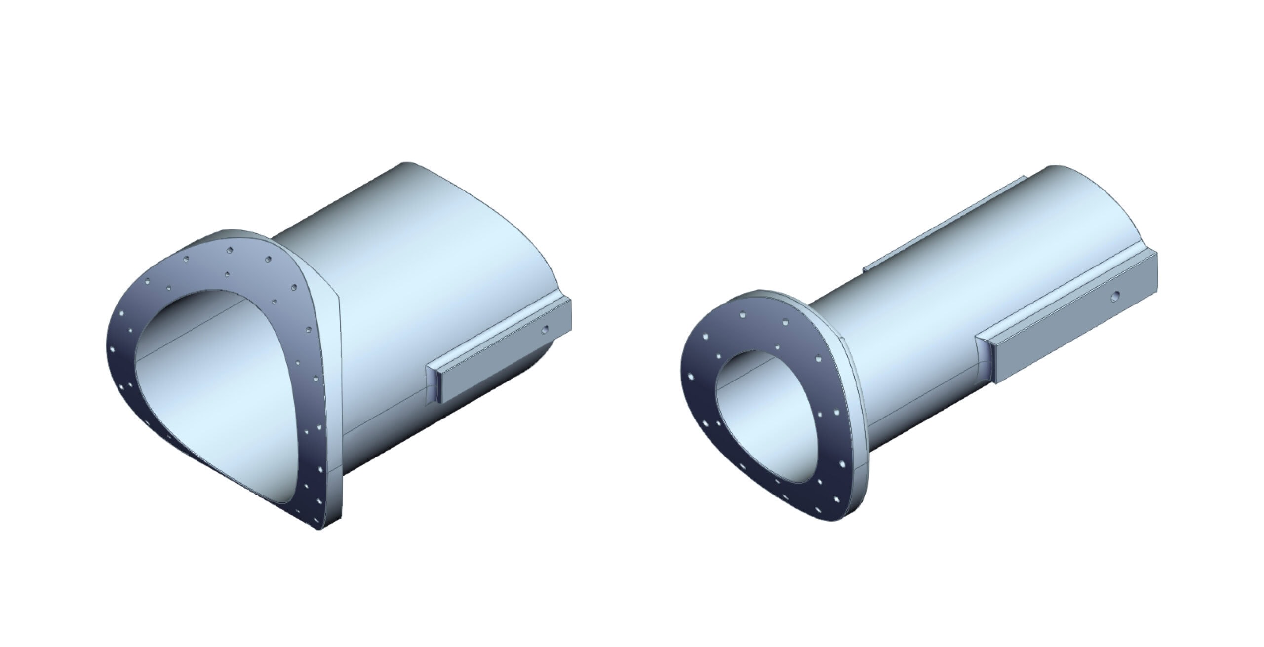 3D models of the recovery mortars, designed for precision 5-axis CNC machining by Xometry.