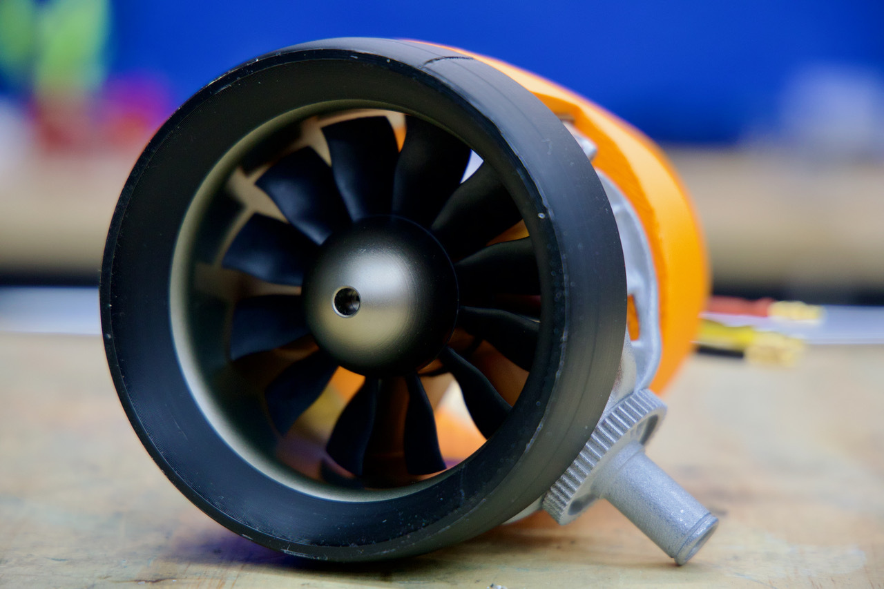 The Electric Ducted Fan (EDF), a key component providing propulsion in the booster backpack.