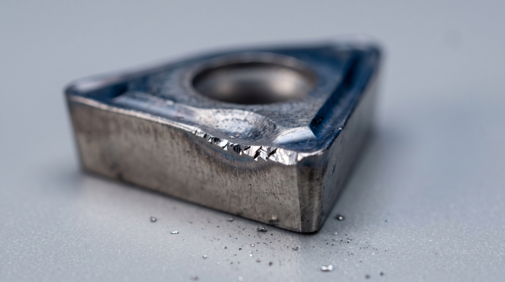 Micro-chipping and crater wear on a carbide tool insert edge